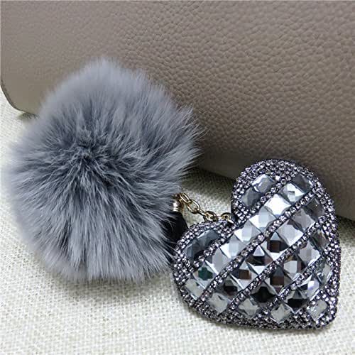 Love Heart Keychain Gray Rhinestone Car Key