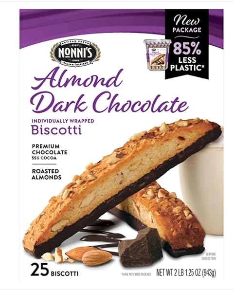 NONNI’S ALMOND DARK CHOCOLATE BISCOTTI: 25 COUNT, 2LB,1.25 OZ (943 G)