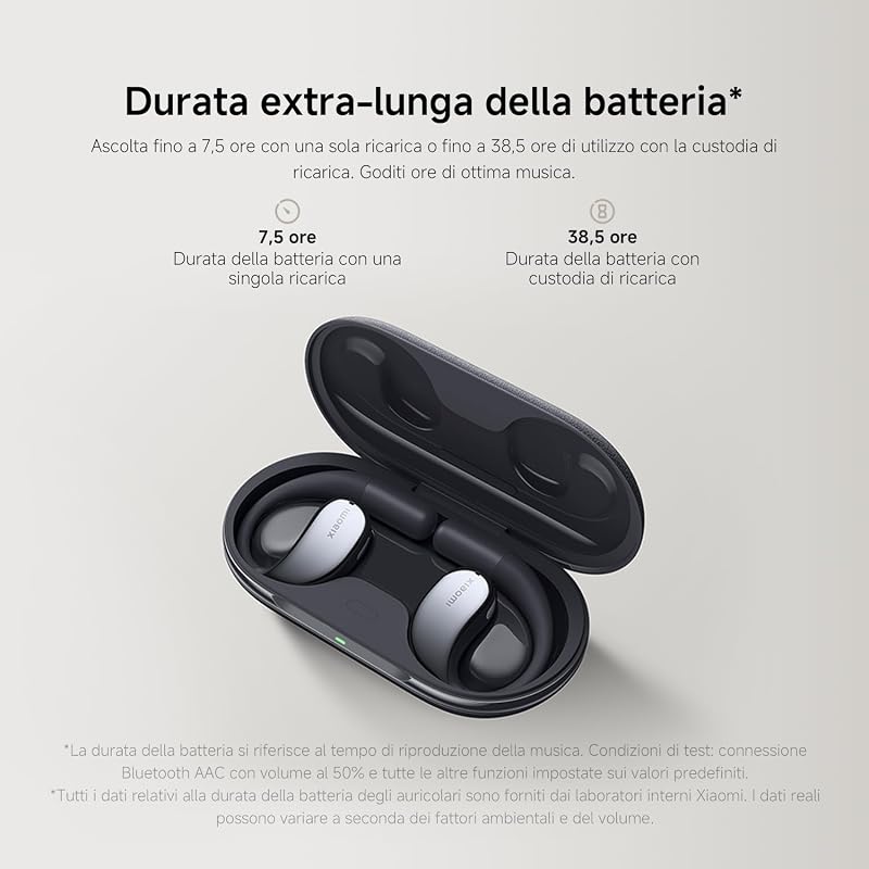 OpenWear Stereo, Cuffie Bluetooth, custodia di ricarica, Hi-Res Audio con driver dinamico, Fino a 38,5 ore di ascolto, Doppio microfono con riduzione del rumore, Design Ergonomico, Grigio