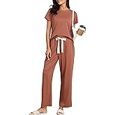 BAJAOEY Womens Pajama Sets 2 Pieces Lounge Sets for women Short Sleeve Top with Long Pajama Pants Soft Sleepwear Pj Sets S-XL
