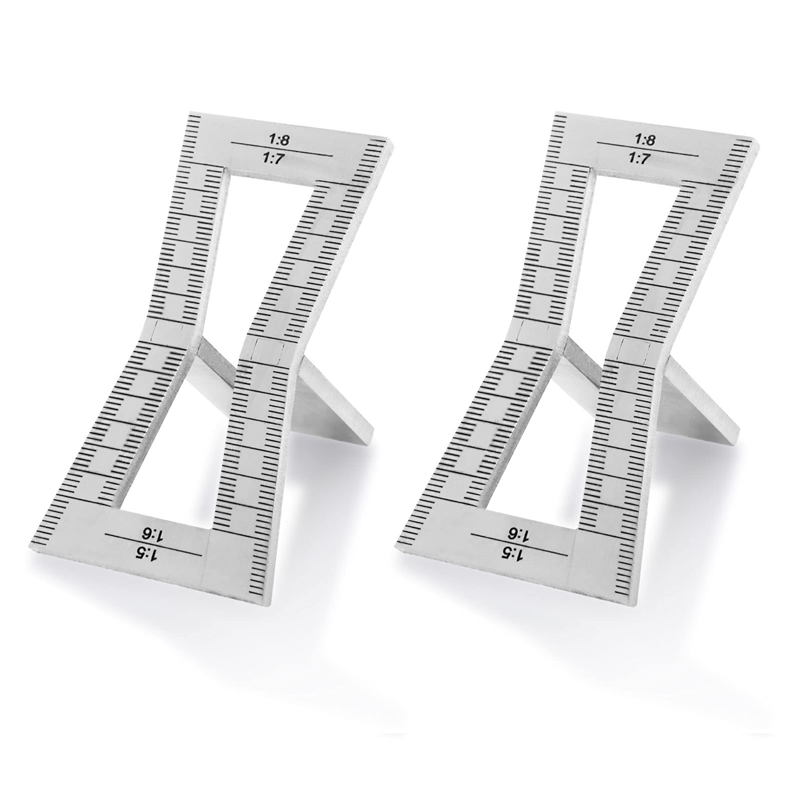 AHUNTTER 2PCS Dovetail Marker, Dovetail Guide Tool with Scale, Hand Cut Wood Joints Gauge, Dovetail Template Jigs Size 1:5-1:6 & 1:7-1:8 for Woodworking, Silver