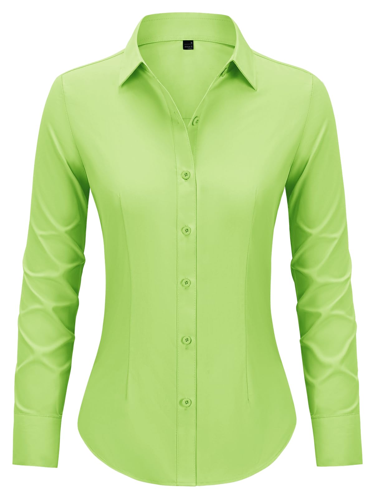 Photo 1 of Button Down Shirts for Women Fitted Dress Shirt Wrinkle Free Collared Blouse Work Business Office Attire Fall Outfits - D3-Lime 3XL