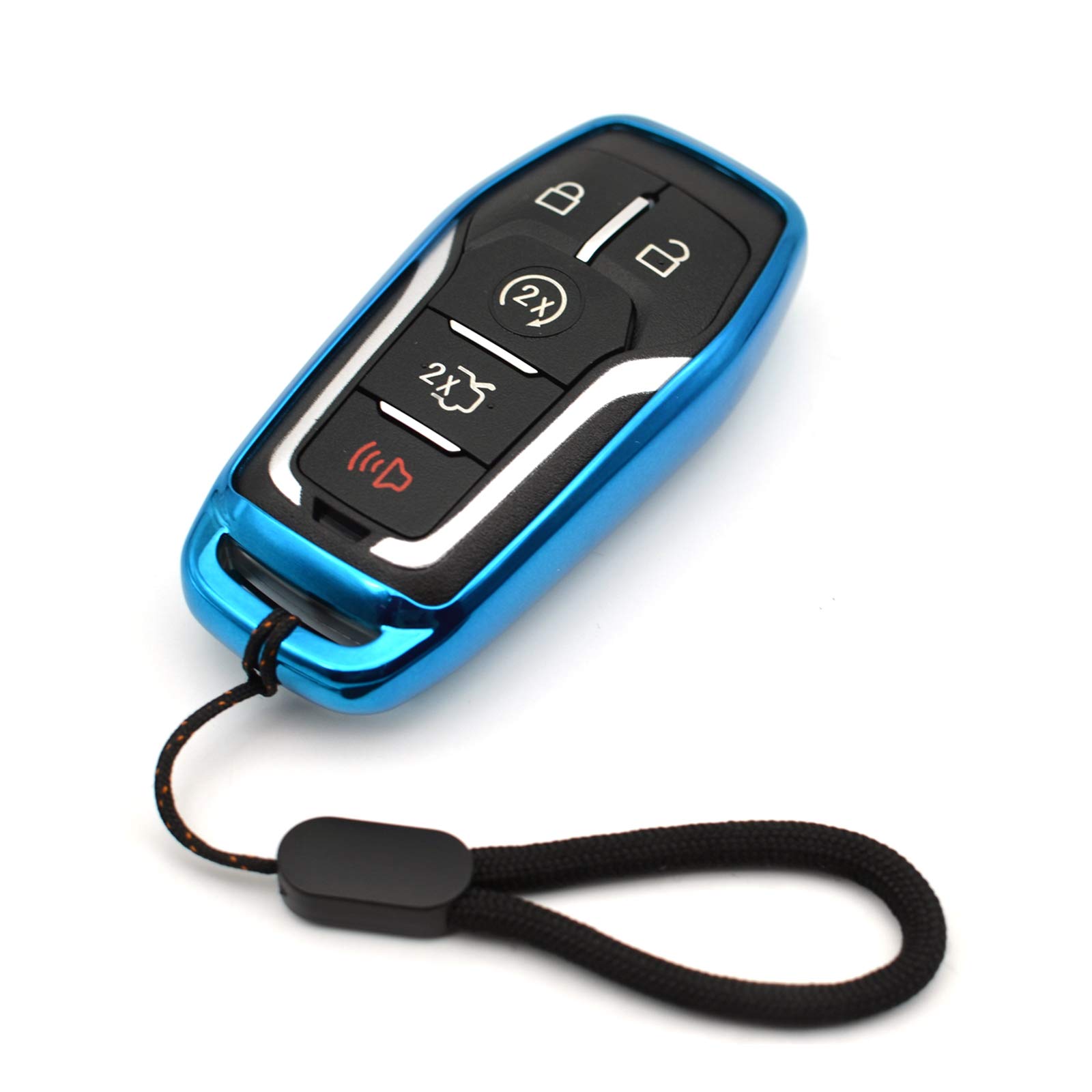 Compatible with Ford Edge Explorer F-150 Fusion Mustang Lincoln MKC MKX MKZ Smart 2 3 4 5 Buttons Blue TPU Key Fob Cover Case Remote Holder Protector Keyless Entry Sleeve Accessories NOT FIT Flip Key