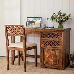 Corazzin Furniture Sheesham Wood Study Table for Home and Office with Chair | Study Desk (Honey Finish)