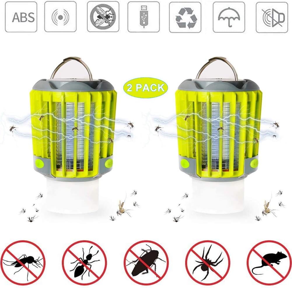 LCYZ 3-In-1 Camping Lantern,Mosquito Killer Lamp/Flashlight/Tent Light,IP67 Waterproof USB Bug Zapper for Indoor,Outdoor,Traveling,Camping(2 Pack)