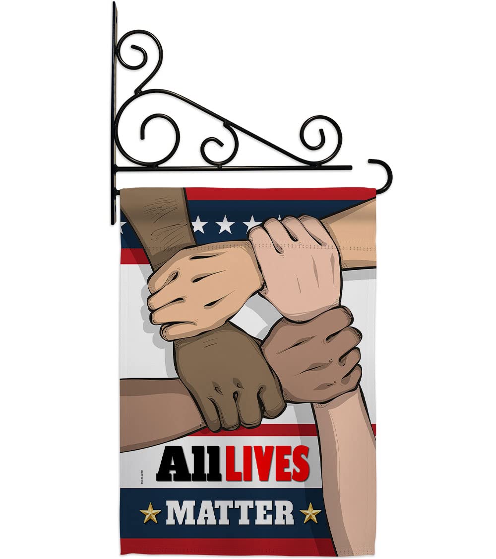 All Lives Matter Garden Flag Set Wall Holder Support Cause BLM Anti Racism Revolution Movement Equality Social House Decoration Banner Small Yard Gift Double-Sided, 13"x 18.5", Thick Fabric