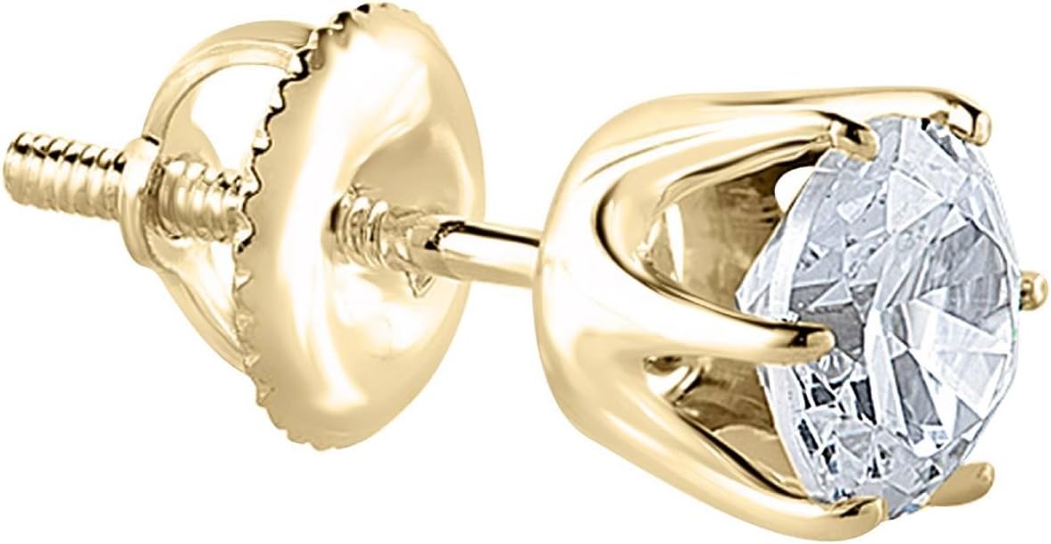 1/3 CT Mens Premium Solitaire 6-Prong Diamond Stud Earring in 14K Yellow Gold (Single Stud Only)