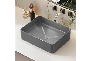 Hawkrown Rectangular Vessel Sink, 19.7"x14.6"Bathroom Vessel Sink Above Counter Matte Ceramic Countertop Deep Bathroom Sink (Gray)