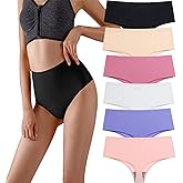 Wowdecor High Waisted Thongs for Women, Tummy Control Underwear Cotton Seamless No Show Plus Size Panties