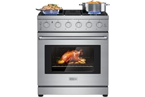 Empava 30" Slide-In Freestanding Gas Range with 5 Sealed Burners, Cast Iron Grates and 4.55 cu. ft. Convection Oven with Mechanical Knobs Control, Stainless Steel