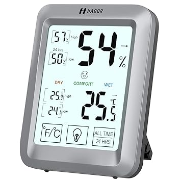 Habor Thermometer Hygrometer, Touchscreen Thermo-Hygrometer, Hygro-Thermometer mit Hintergrundbeleuchtung, Innen-Thermometer 