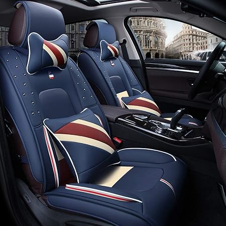 Amazon カーシートカバーカスタム 米国 英国 フランスの旗の色で5シートフロントリアカーシートカバーのフルセットレザー France Have Pillow シートクッション 車 バイク