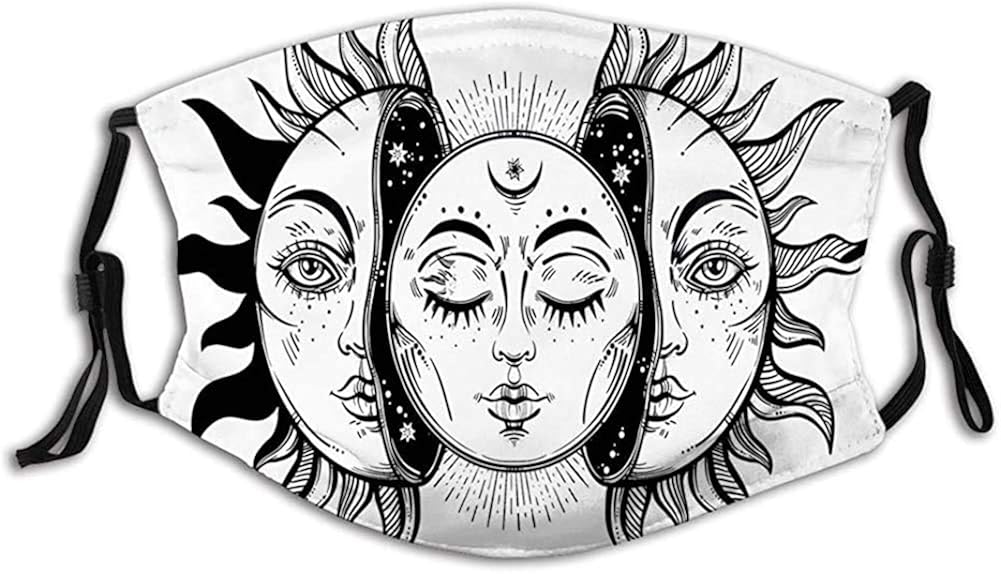 Monochrome Sun and Moon Pattern Oriental Image Asian Face