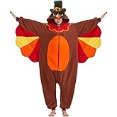 MORNINGFLY Adult Turkey Onesie Thanksgiving Costume Halloween Animal Cosplay One-Piece Pajamas for Women and Men