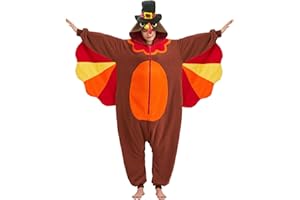 MORNINGFLY Adult Turkey Onesie Thanksgiving Costume Halloween Animal Cosplay One-Piece Pajamas for Women and Men
