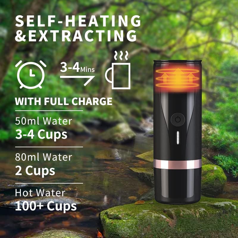 CERA+ Portable Mini Espresso Machine, 12V/24V Rechargeable Car Coffee