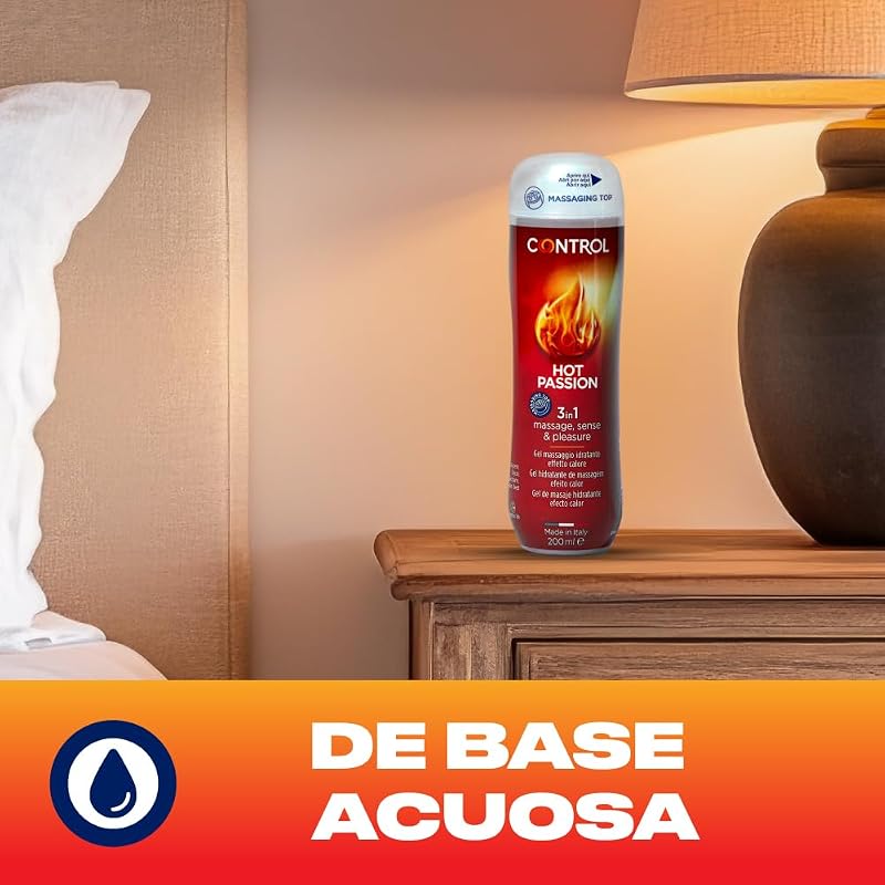 Hot Passion 3 em 1 Gel de Massagem à Base de Água e Lubrificante Íntimo, Efeito Térmico, Fabricado em Itália, 200 ml