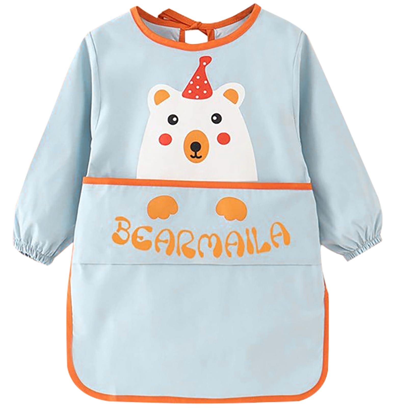 LXOrdora Kids Art Smock Waterproof Painting Apron with Long Sleeve Blue Bear 120