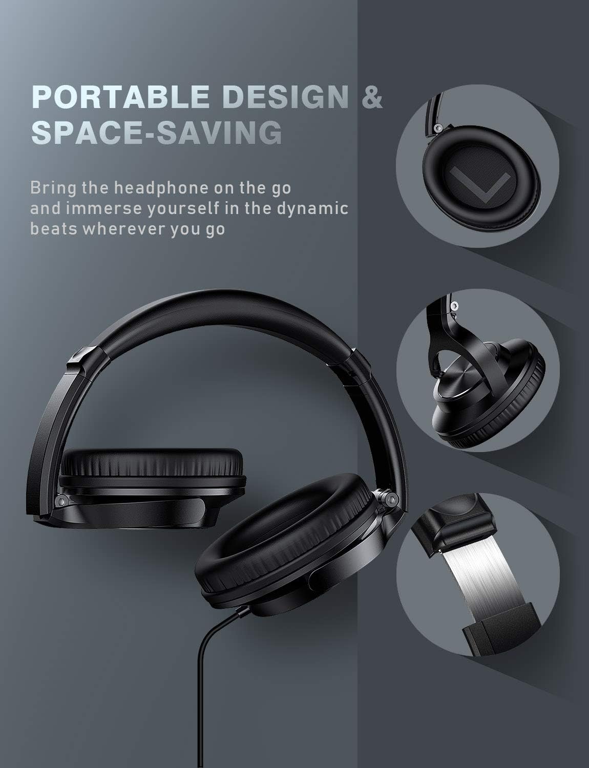 VOGEK Over Ear Headphones with Mic, Stereo Bass Wired Earphones, Portable Lightweight Foldable Headsets with 1.5M Tangle Free Cord and Microphone for Cellphone Tablet Laptop Computer, Black: Home Audio & Theater