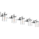 Aipsun Chrome Bathroom Light Fixtures 5 Light Bathroom Vanity Light Stainless Steel with Clear Glass Shade(Exclude Bulb)