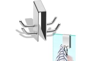 Rust-Resistant Hooks, Double-Sided Stainless Steel Robe & Towel for Frameless Glass, Polished Metal Shower Door Hooks, Contem