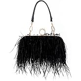 KUANG! Real Natural Ostrich Feather Clutch Evening Bag Fashion Handbag Purse for Banquet Party