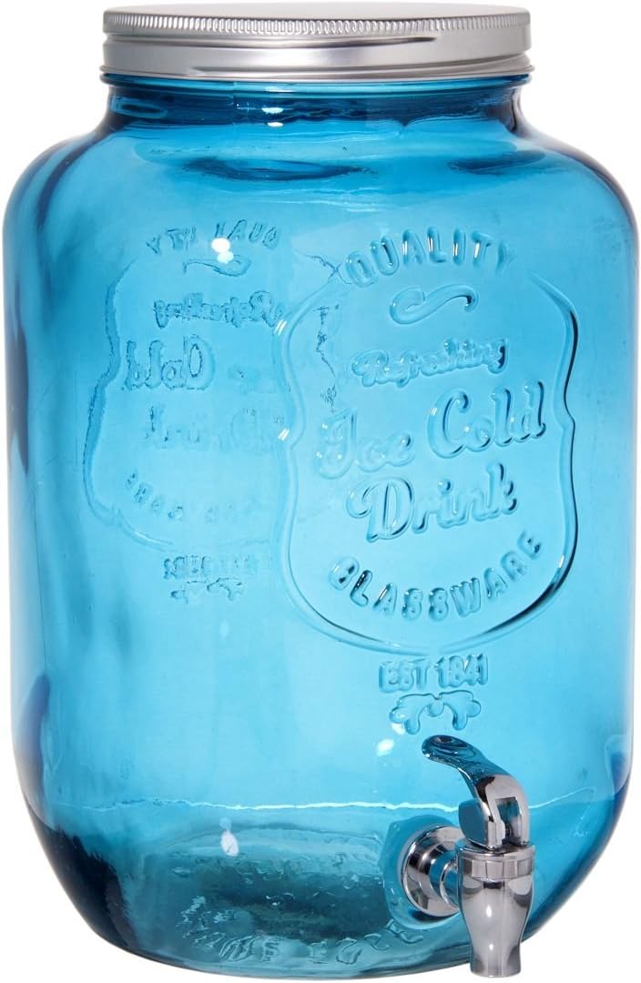 2 Gallon Ice Cold Quality Drink Blue Glass Mason Jar Drink