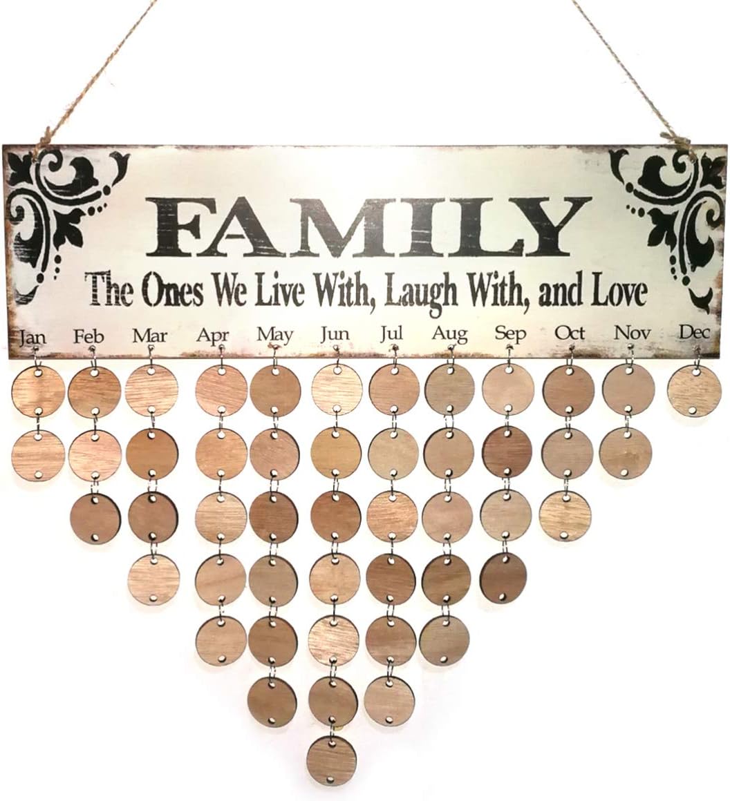 PRETYZOOM - Etiquetas de pared de cumpleaños de madera, calendario con
