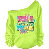 QLIPIN 80s 90s Outfits for Women 80's Theme Party Long Sleeve Shirt 90s Off the Shoulder Sweatshirt Retro Neon Disco Pullover