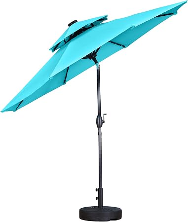 Amazon Com Wonlink 9ft Patio Umbrella Double Top Outdoor Patio Market Umbrella With Crank Lift 32 Solar Led Lights Garden Outdoor
