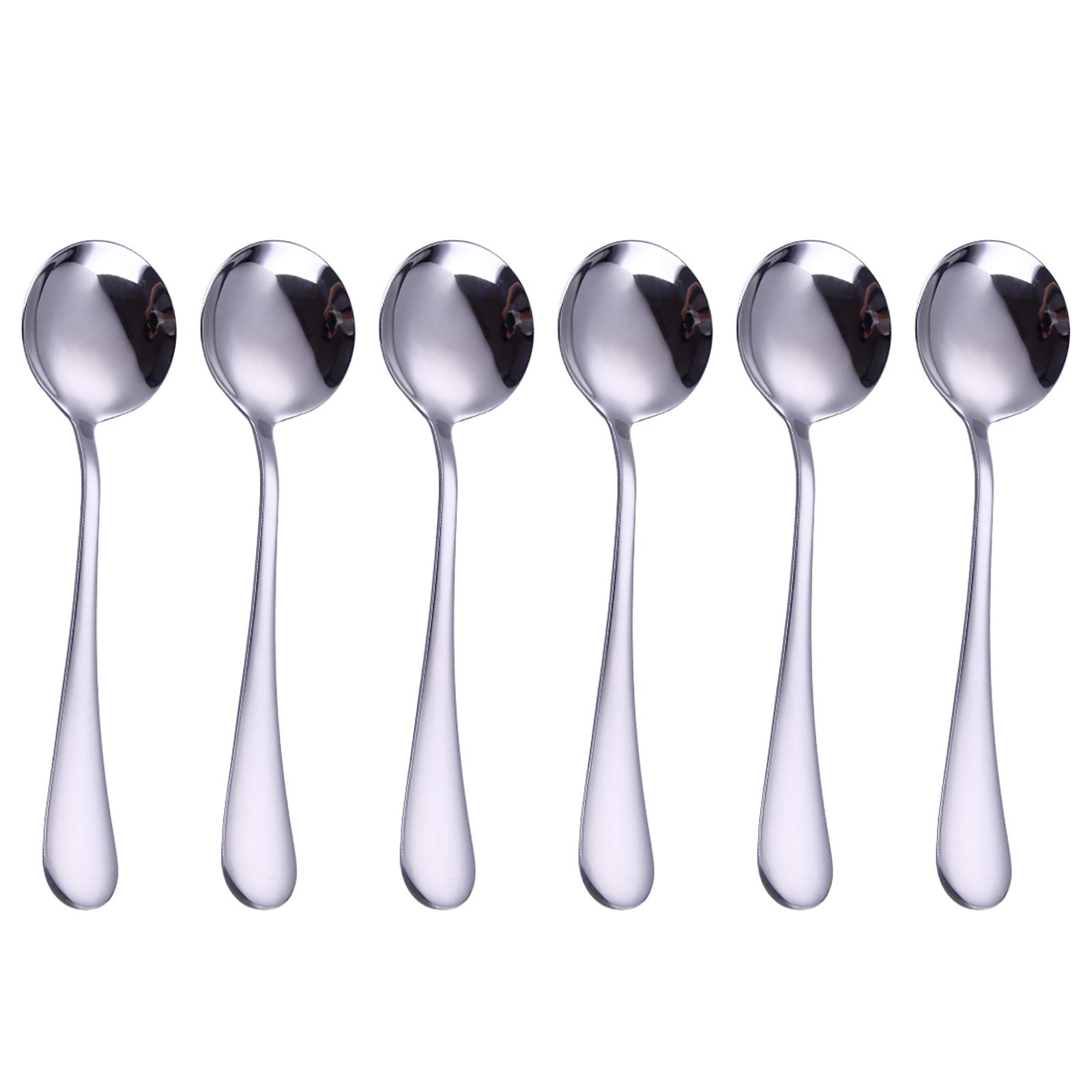 VANRA 6-Piece Dinner Spoons Set Soup Spoon Heavy Duty Stainless Steel Silver Cutlery Set 7.6 inches (6 Round Spoons)