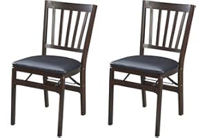 MECO Stakmore Premium Solid Wood Dining Table Compact Folding Chair Set with Fabric Padded Upholstered Seat, Espresso/Black (Set of 2)
