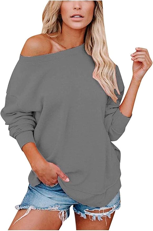 Off The Shoulder Sweatshirt Sweater for Women Long Sleeve Oversized Off The Shoulder Sweaters