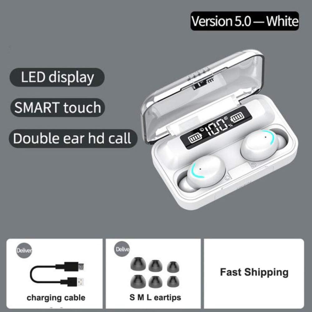 XIUHU F9-5 TWS Bluetooth Earphones 5.0 Wireless 8D Bass In-Ear Stereo Hands-Free Built-in Microphone with Charging Case 2000 mAh, white, One size