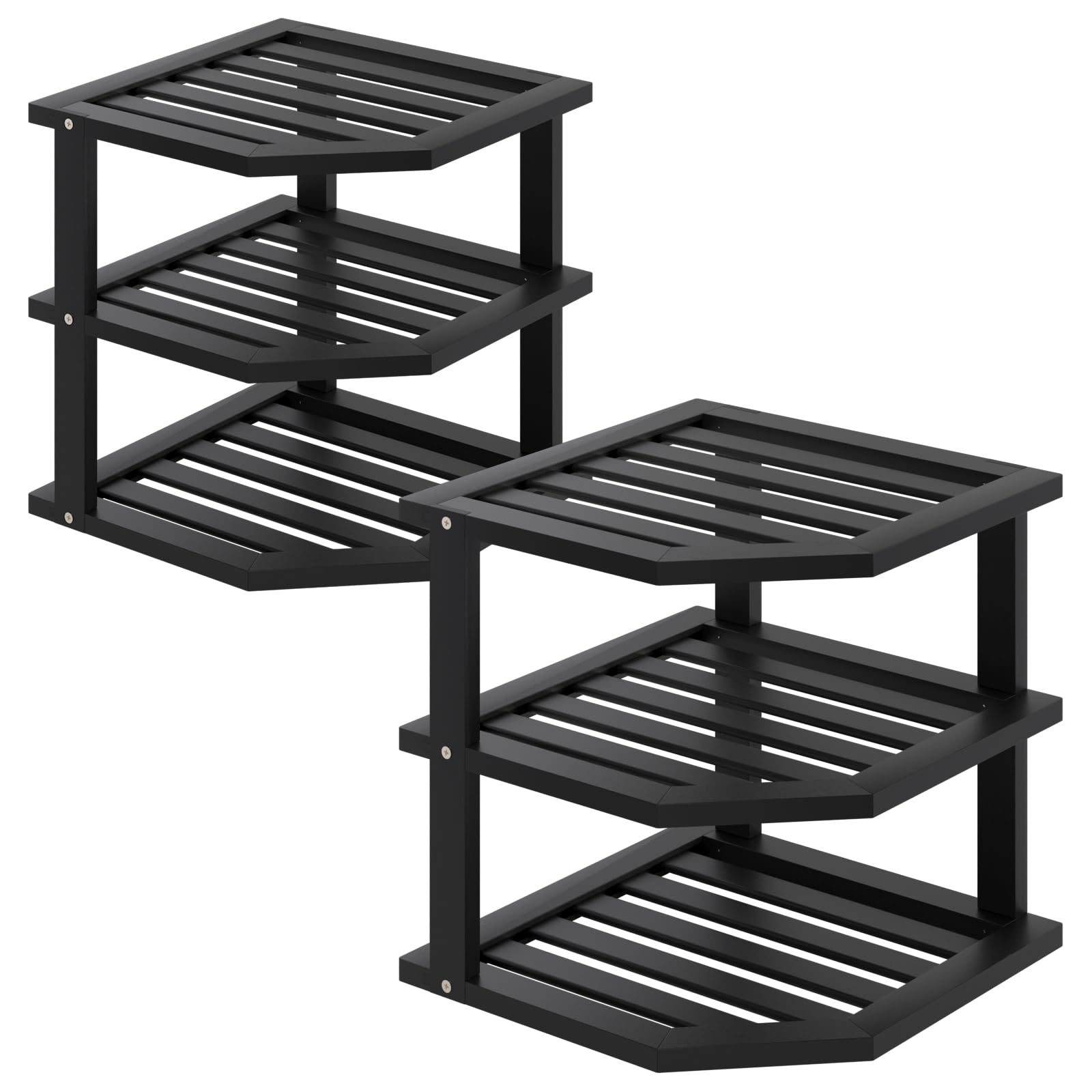 Photo 1 of VERTORGAN 3 Tier Bamboo Corner Shelf(2 Pack),Dish Drying Rack,Plate Organizer,Kitchen Spice Rack for Countertop and Cabinet(Black)