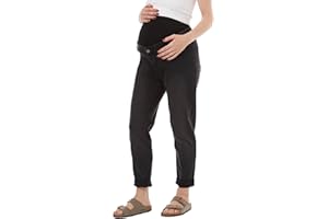 Maiamae Maternity Mom Jeans, Over‑Belly Waistband, Stretch Tapered Fit Denim for Pregnancy