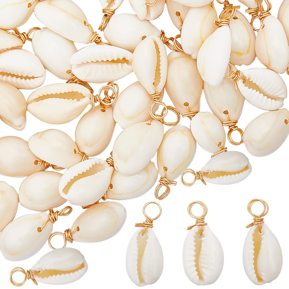 Beebeecraft 1 Box 100Pcs Natural Cowrie Shell Charms Beach Sea Ocean Seashells Charms for Summer Them Jewellery Making Necklace Bracelets Earring DIY Crafts
