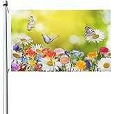 Sovvin Spring Flowers And Butterflies Flag 3x5 Ft Anti-Fading Outdoor Yard Flag Double Sided Banner Garden Decor For Outside, Lawn, Porch, Balcony