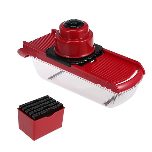EbuyChX Multifunktionaler Kartoffelhobel Gemüse Obstschneider Vorratsbehälter ROT