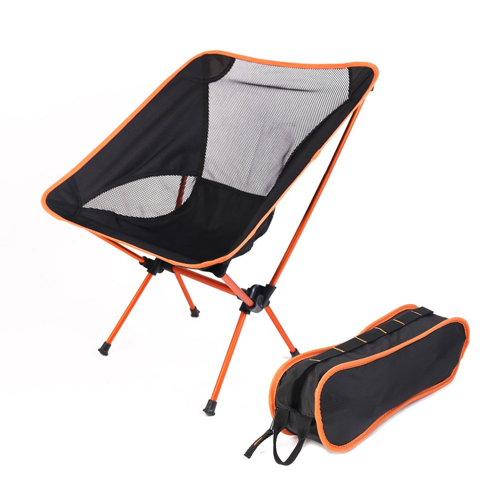 LUOLAX Portable Camping Backpacking Chairs, Folding Steel Chairs for Hiking Fishing Outdoor Bicycling BBQ Beach (Orange)