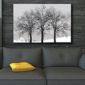 Black and White Trees in Winter Gray Landscape...