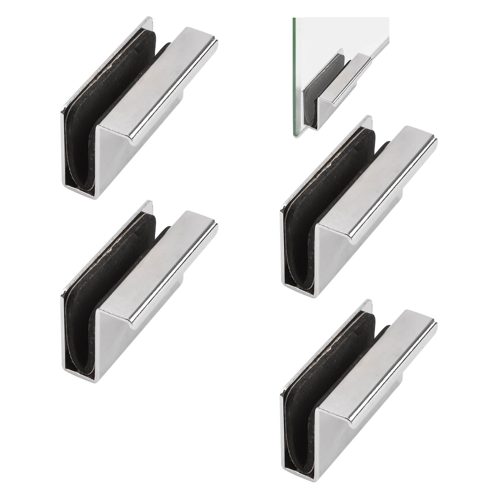 UFURMATE Glass Finger Edge Pull, 4Pcs Cabinet Finger Pull Handle Glass Door Clips Cabinet Latch Clamp Concealed Handle for Display Glasscase Door (Sliver) — image 1