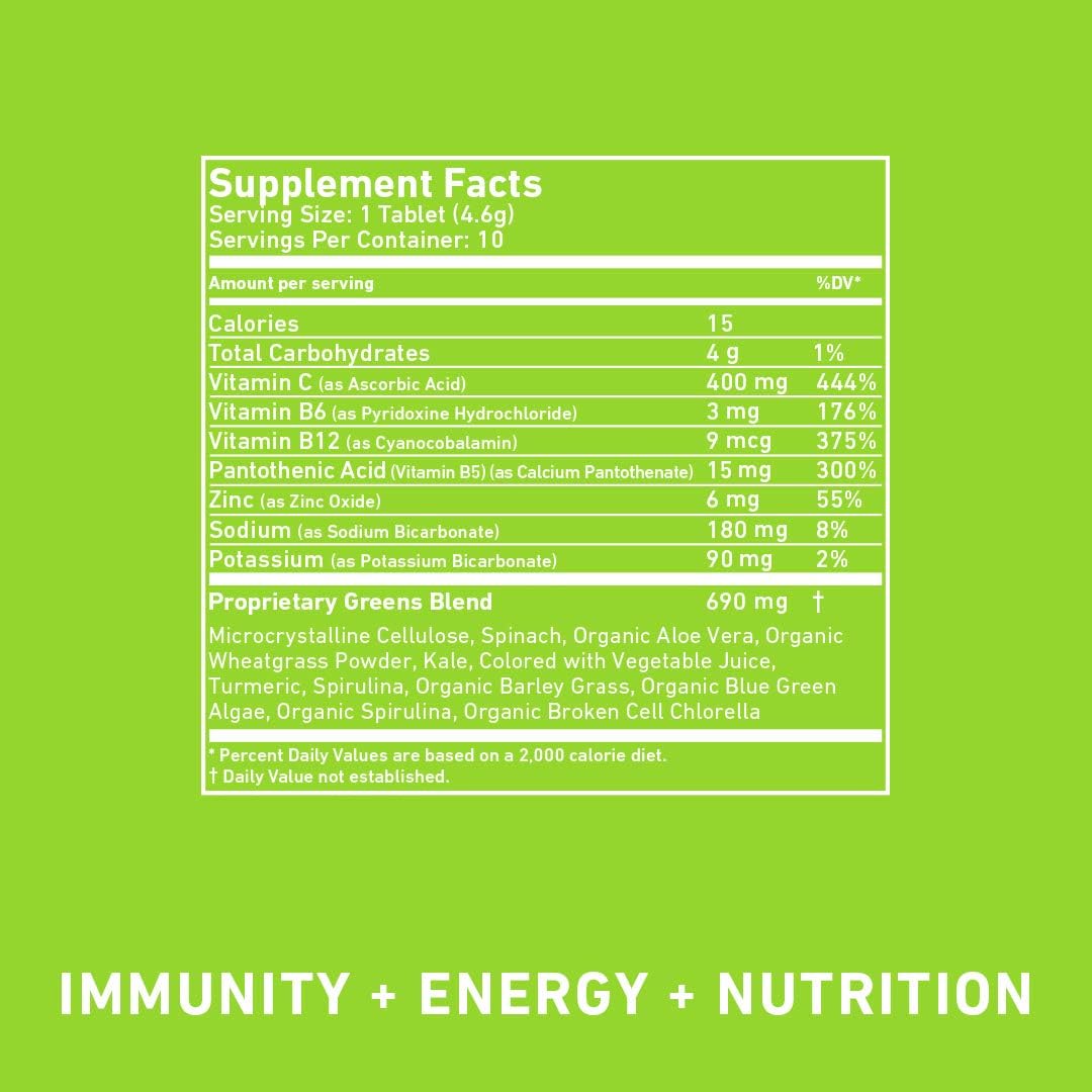 8Greens Immunity and Energy Effervescent Tablets - Packed with 8 Powerful Super Greens (Melon, 1 Tube/10 Tablets): Health & Personal Care