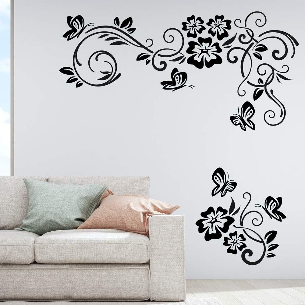 Flowers Butterflies Wall Sticker Floral Ornament Bloom Wallpaper Vinyl Decal Mural Home Living Room Bedroom Decoration Sticker