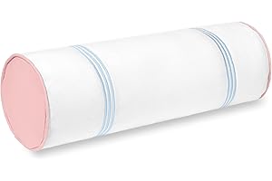 Hofdeco Premium Coastal Grandmillennial Patio Indoor Outdoor Bolster Pillow Cover Only, 6"x20" Water Repellent for Backyard, Couch, Poolside, Baby Blue Pink Embroidered Stripes