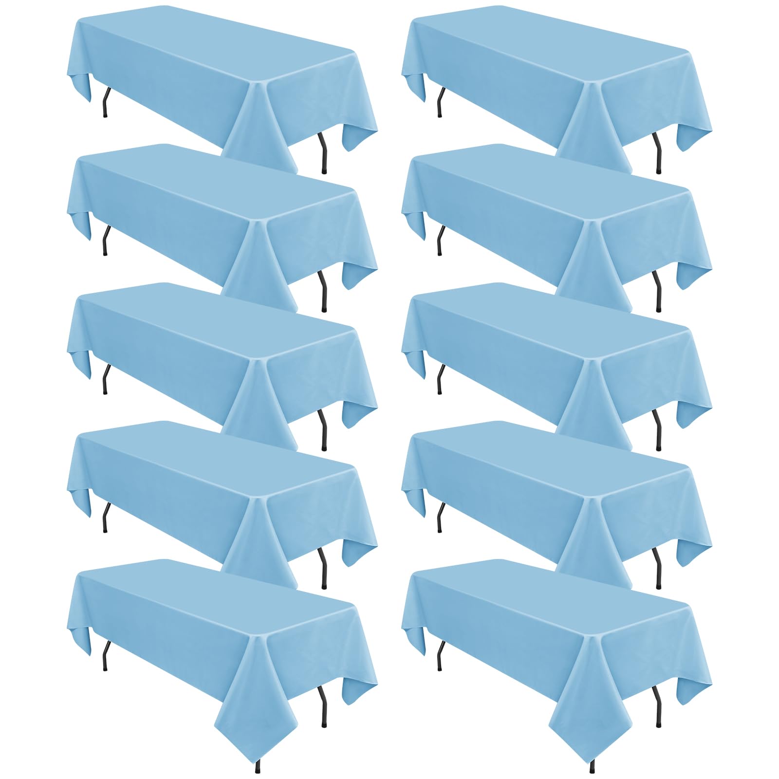 Photo 1 of 10 Pack Light Blue Tablecloths for 6 Foot Rectangle Tables 60 x 102 Inch - 6ft Rectangular Bulk Polyester Fabric Table Clothes for Wedding Buffet Party Banquet Reception Restaurant and Camping