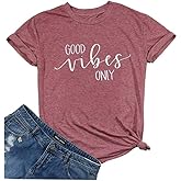 Qrupoad Good Vibes Only T Shirt Womens Inspirational Positive Vibe Casual Short Sleeve Letter Print Graphic Tees Tops