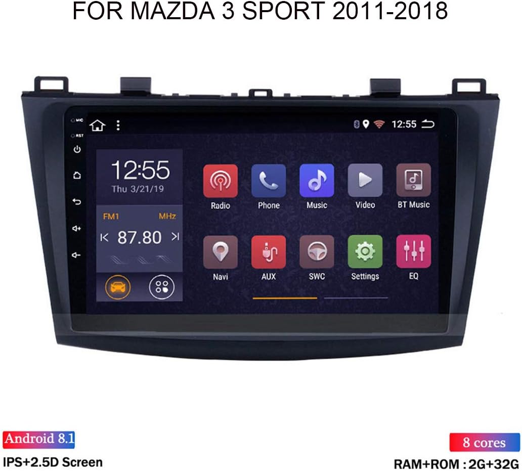 ZhiQin Android 8.1 8 Cores Car Stereo GPS Navigation 9 inch LCD Touch-Screen for Mazda 3 SPORT 2011-2018, Support Multimedia Player/RDS Car Radio/Hands-Free Calling