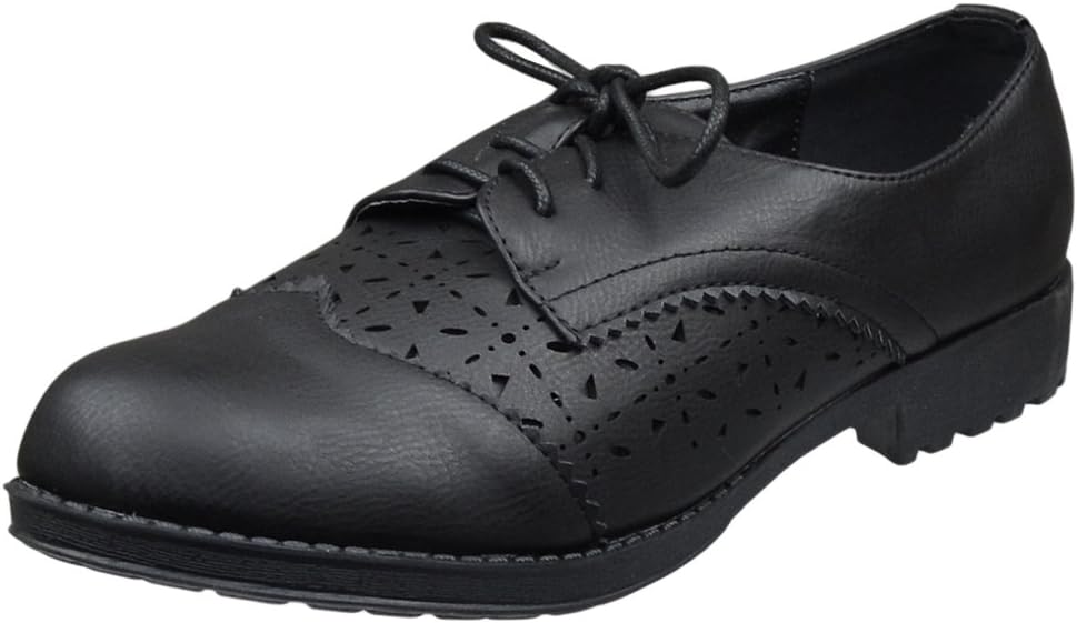 Womens Flat Shoes Laser Cutout Lace Up Oxford Brogues Black