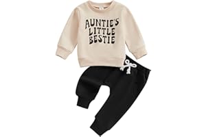 SAYOO Aunties Bestie Baby Clothes Gender Neutral Baby Boy Girl Long Sleeve Sweatshirt Pullover Pant Fall Solid Color Outfit